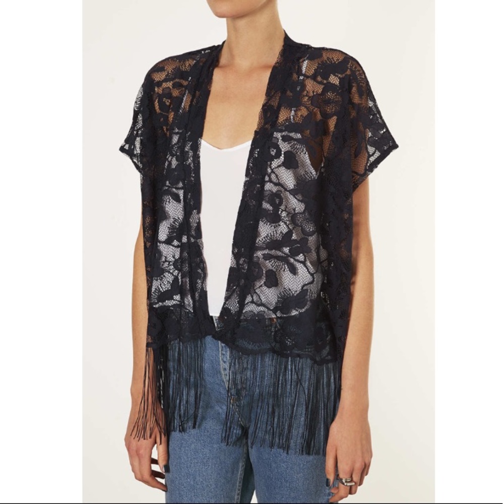 Navy lace fringe boho kimono